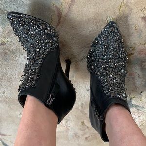 Vera Wang Silver Beaded Black Leather Booties